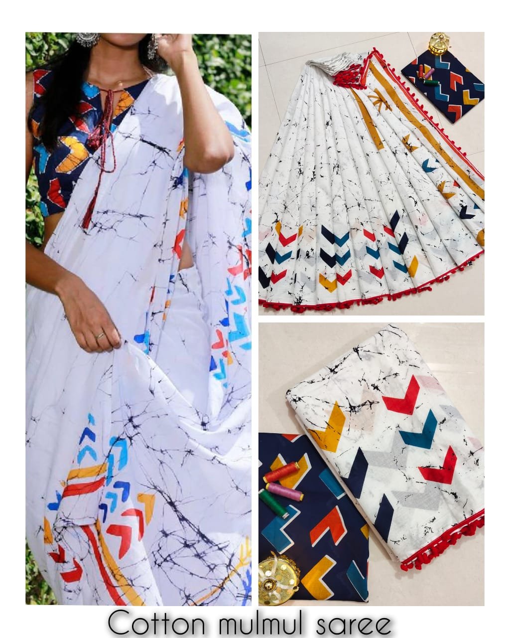 Bagru Block Printed Mulmul Cotton Saree